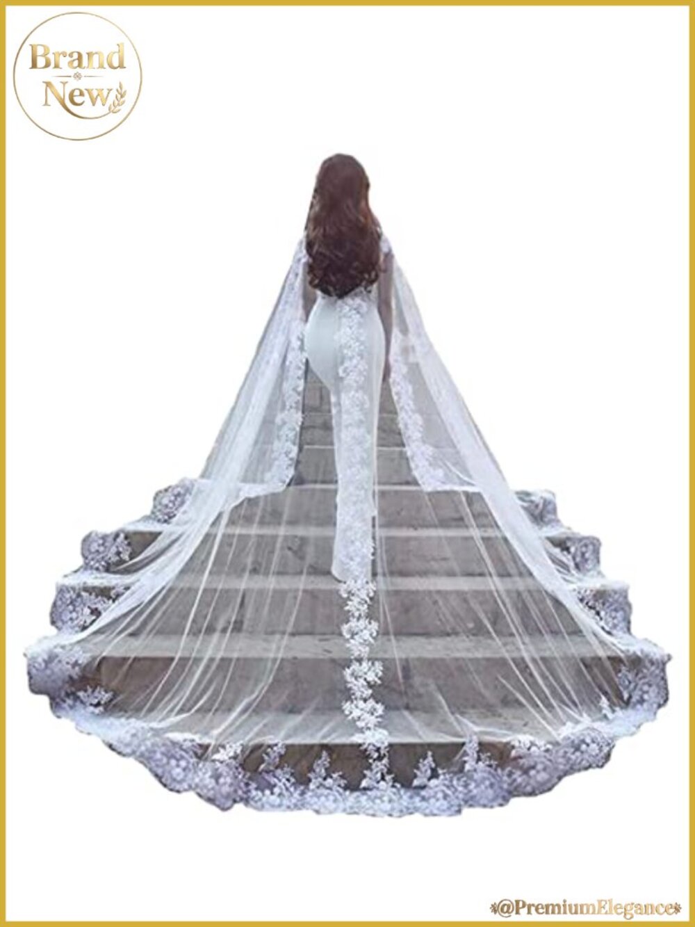 Wedding Veil Cape Tulle Lace Applique Bridal Wraps Long Train Shawl Cloak 3M 4M